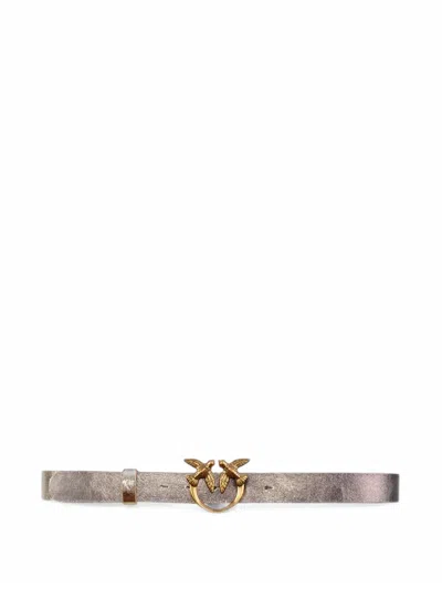 Pinko Love Birds Buckle Belt In Gray