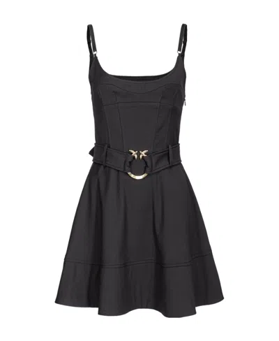Pinko Love Birds Buckle Belted Minidress In Black