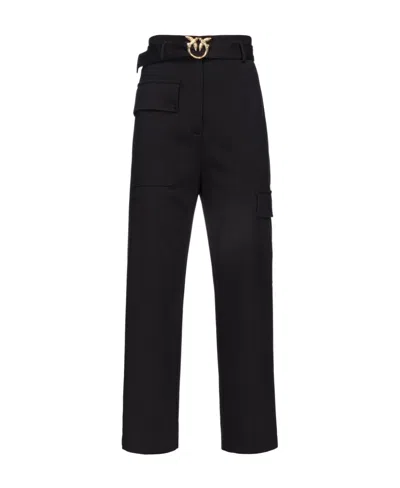 Pinko Love Birds-buckle Cargo Pants In Black