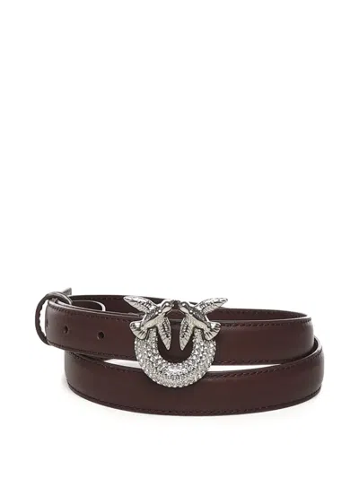 Pinko Love Birds Buckle-embellished Belt In Brown