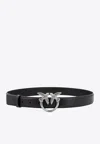 Pinko Love Birds Buckle Leather Belt In Black