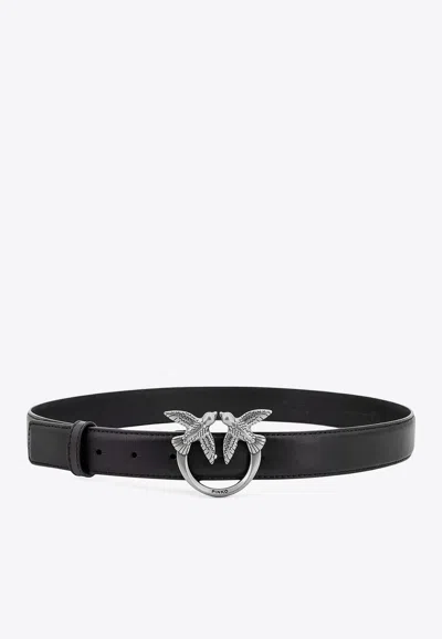 Pinko Love Birds Buckle Leather Belt In Black