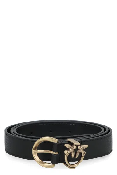 Pinko Love Birds Buckle Leather Belt In Black