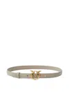 Pinko Love Berry Leather Belt With Love Birds Buckle In Neutral