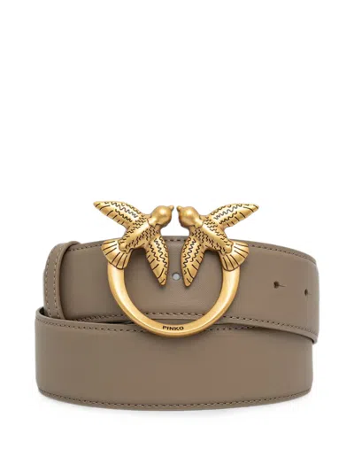 Pinko Love Birds Buckle Leather Belt In Neutral