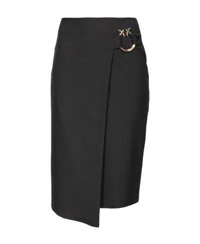 Pinko Love Birds Buckle Pencil Skirt In Black