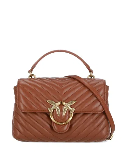 Pinko Love Birds-buckle Quilted Tote Bag In Brown