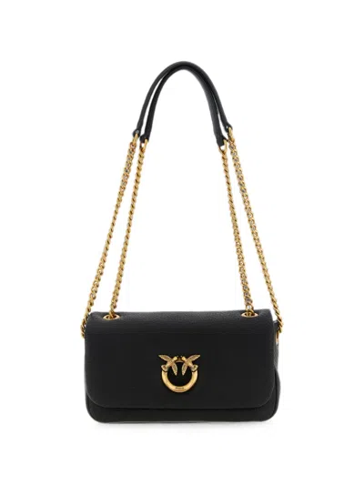 Pinko Rectangular Handbag With Gold-tone Horizontal Chain And Flap Closure In Black