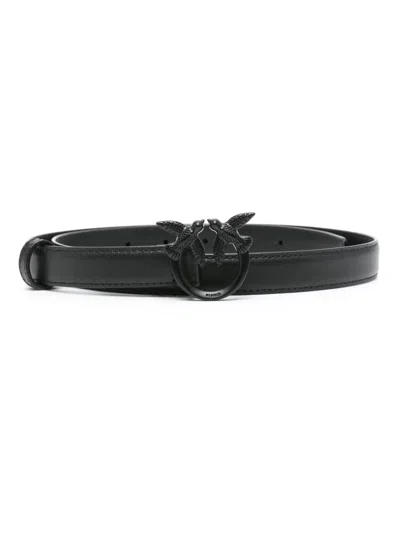 Pinko Love Birds-buckle Thin Belt In Black