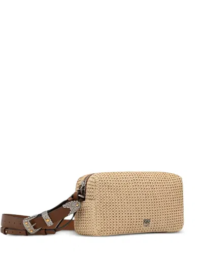Pinko Love Birds Buckle-detail Shoulder Bag In Neutral