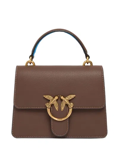 Pinko Love Birds Calfskin Cross Body Bag In Brown