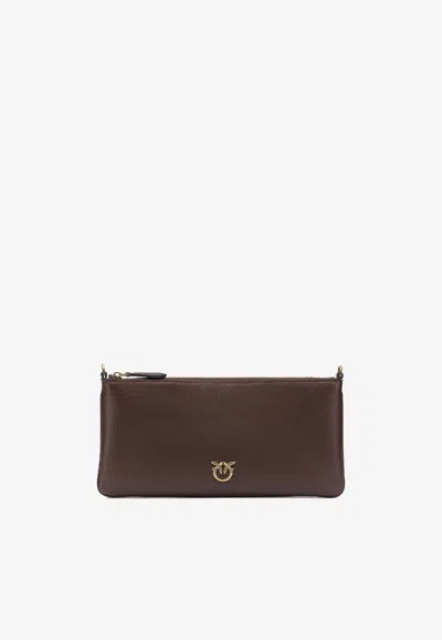 Pinko Love Birds Chain Clutch Bag In Brown