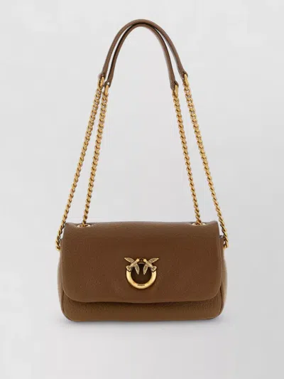 Pinko Love Birds Chain Clutch Bag Gold Hardware In Brown