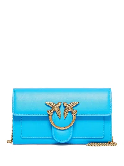 Pinko Love-birds Chain Cross Body Bag In Blue