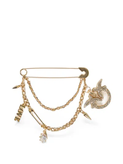 Pinko Love Birds Chain-link Brooch In Gold