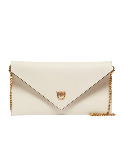 Pinko Love Birds Chain-linked Clutch Bag In White