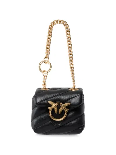 Pinko Love Birds Chevron-quilted Bag Charm In Black