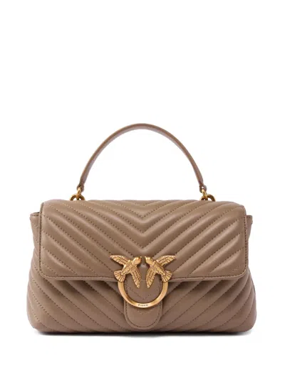 Pinko Love Birds Chevron-quilted Tote Bag In Brown