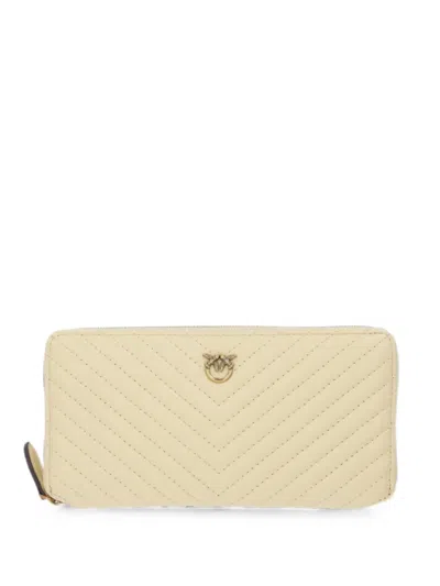 Pinko Love Birds Chevron-quilted Wallet In Neutral