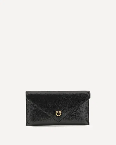 Pinko Flat Purse Mini Black Mini Bag With Love Birds Logo Plate On The Front In Leather Woman