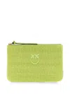Pinko Rectangular Raffia Clutch Bag Woven Texture In Green