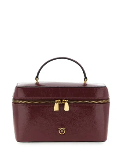 Pinko Love Birds Crumpled Leather Tote Bag In Red