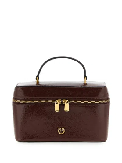 Pinko Love Birds Crumpled-effect Leather Tote Bag In Brown