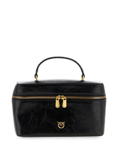 Pinko Love Birds Crumpled-effect Tote Bag In Black
