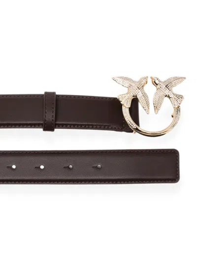 Pinko Love Birds Crystal-embellished Belt In Brown