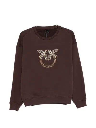 Pinko Love Birds Crystal-embellished Sweater In Brown
