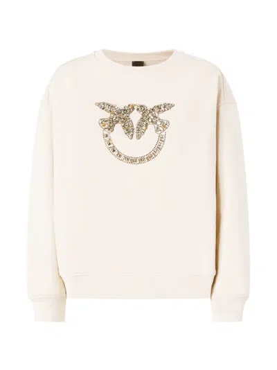Pinko Love Birds Crystal-embellished Sweatshirt In Neutral