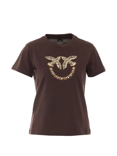 Pinko Love Birds Crystal-embellished T-shirt In Brown