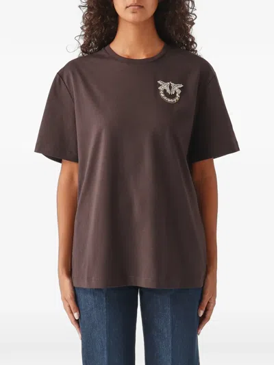 Pinko Love Birds Crystal-embellished T-shirt In Brown