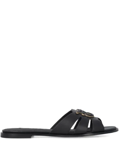 Pinko Love Birds Cut-out Sandals In Black