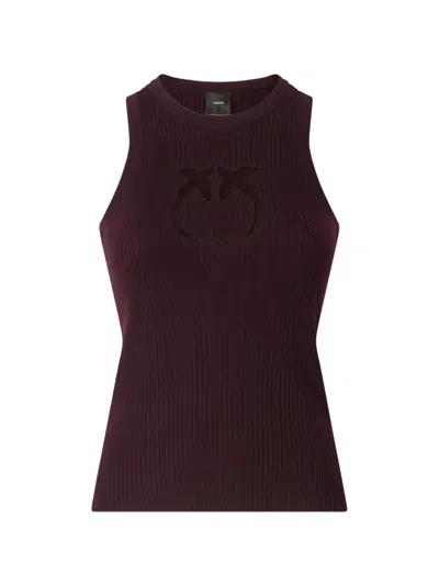 Pinko Love Birds Cut-out Ribbed Tank Top In Burgundy