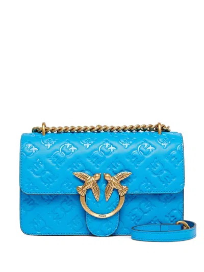 Pinko Love Birds Debossed Leather Cross Body Bag In Blue
