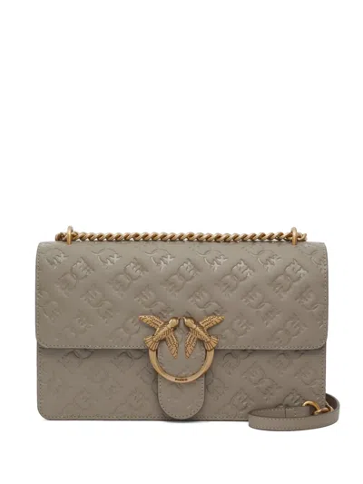 Pinko Love Birds Debossed Leather Cross Body Bag In Neutral