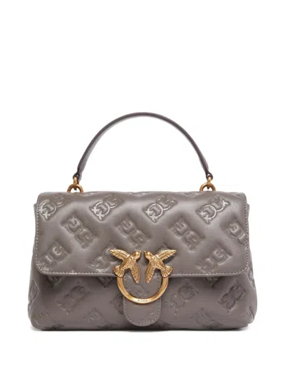 Pinko Love Birds Debossed Satchel In Gray