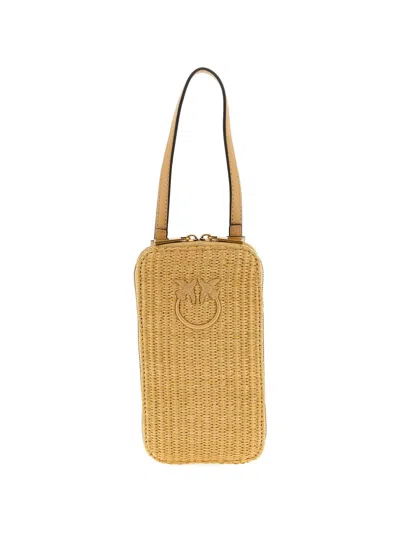 Pinko Love Birds Diamond Braided Smartphone Holder In Gold