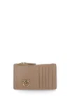 Pinko Zipped Chevron-patterned Card Holder In Beige