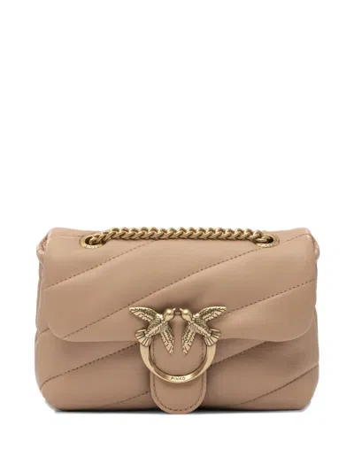 Pinko Love Birds-embellished Quilted Shoulder Bag In Neutral