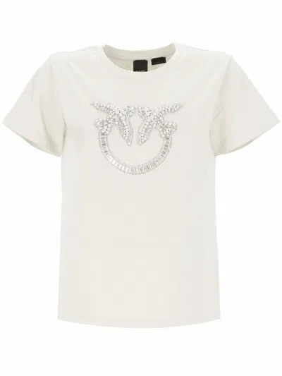 Pinko Love Birds Embellished T-shirt In White