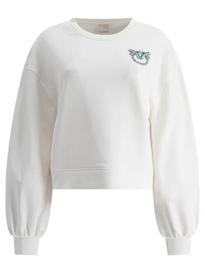 Pinko Love Birds Embellished Wide Sleeved Sweatshirt In White