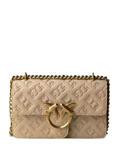 Pinko Love Birds Embossed-leather Shoulder Bag In Neutral