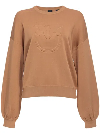 Pinko Love Birds-embossed Sweatshirt In Beige