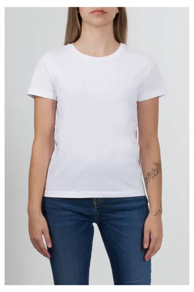 PINKO LOVE BIRDS EMBROIDERED COTTON SHORT SLEEVES T-SHIRT IN WHITE
