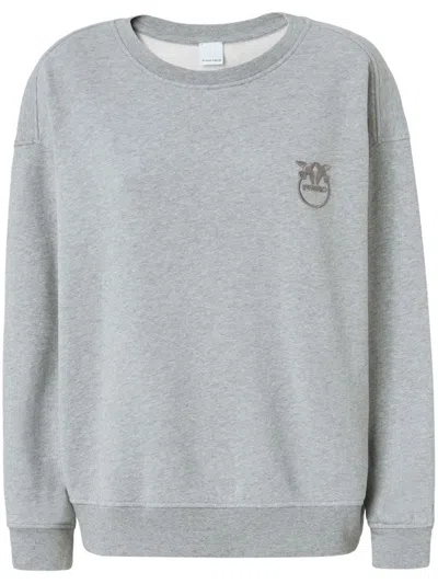Pinko Love Birds-embroidered Cotton Sweatshirt In Gray
