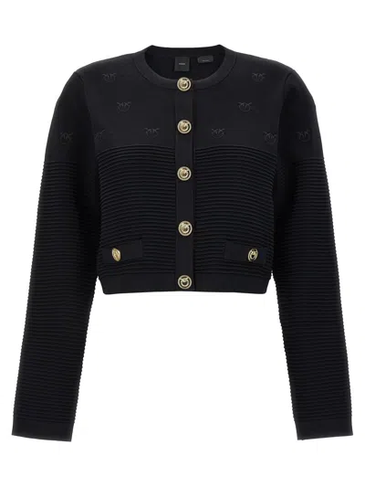 Pinko Love Birds Embroidered Cropped Cardigan In Black