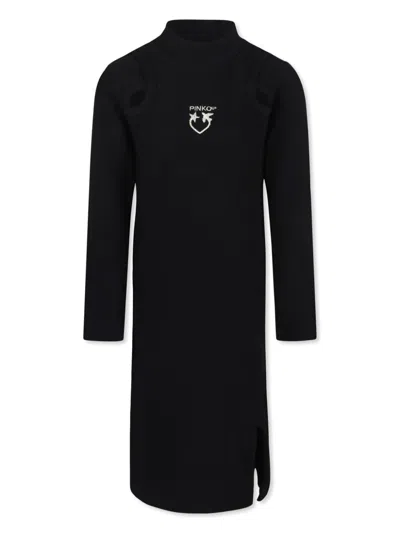 Pinko Kids' Love Birds-embroidered Dress In Black