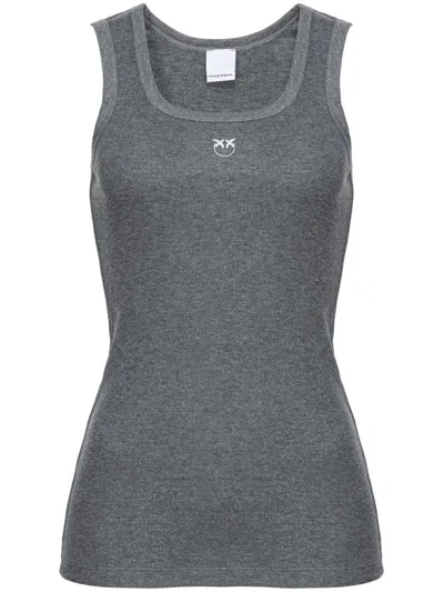 Pinko Love Birds-embroidered Ribbed Tank Top In Grey